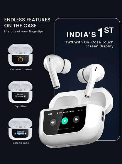 TouchView 2.8in Screen Bluetooth Earbuds With Power Bank Case - Black | Inspired Finds